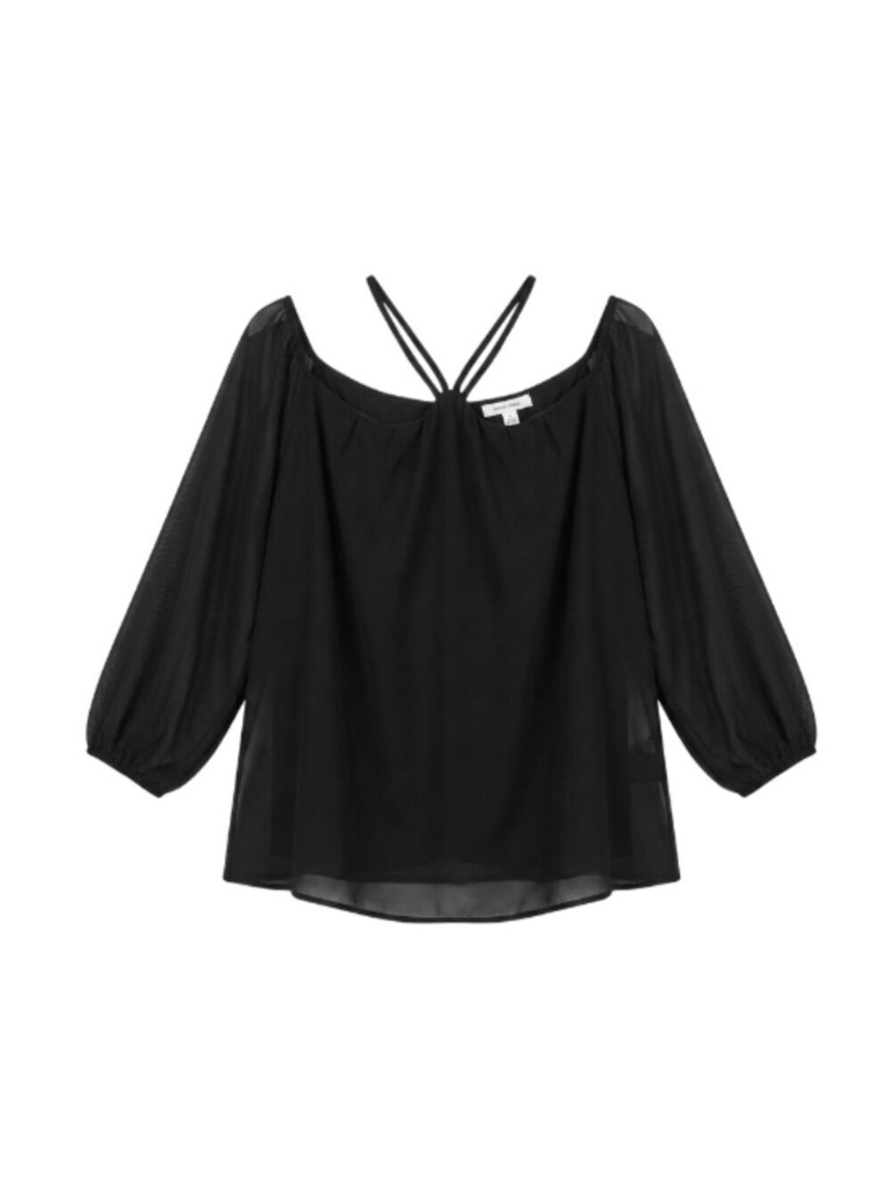 NWT | Black Sheer Sleeve Top | Cross Strap Detail | Chiffon Sleeve | Medium